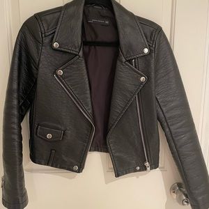 Zara woman size xs extra small black leather moto biker jacket worn once
